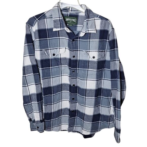 American Eagle Men's XL Blue & White Plaid Western Button Front Flannel Shirt - Picture 2 of 8